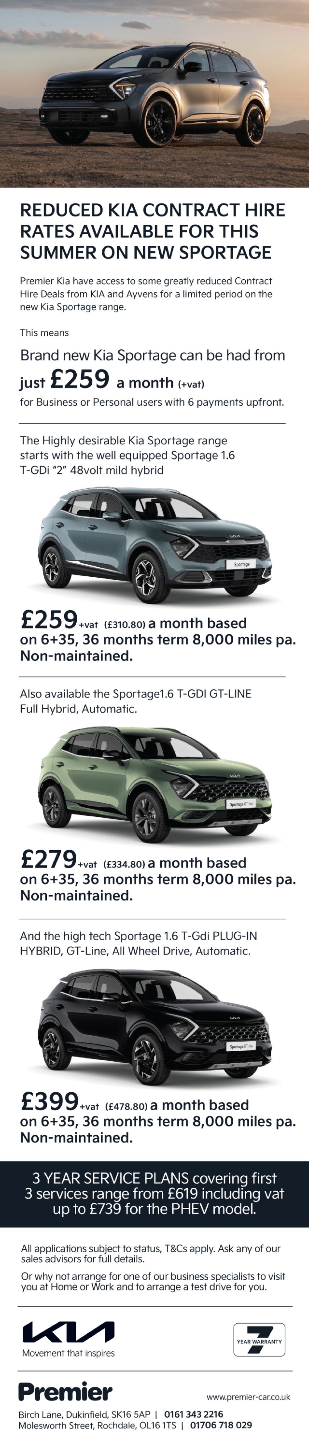 REDUCED KIA CONTRACT HIRE RATES AVAILABLE FOR THIS SUMMER ON NEW SPORTAGE