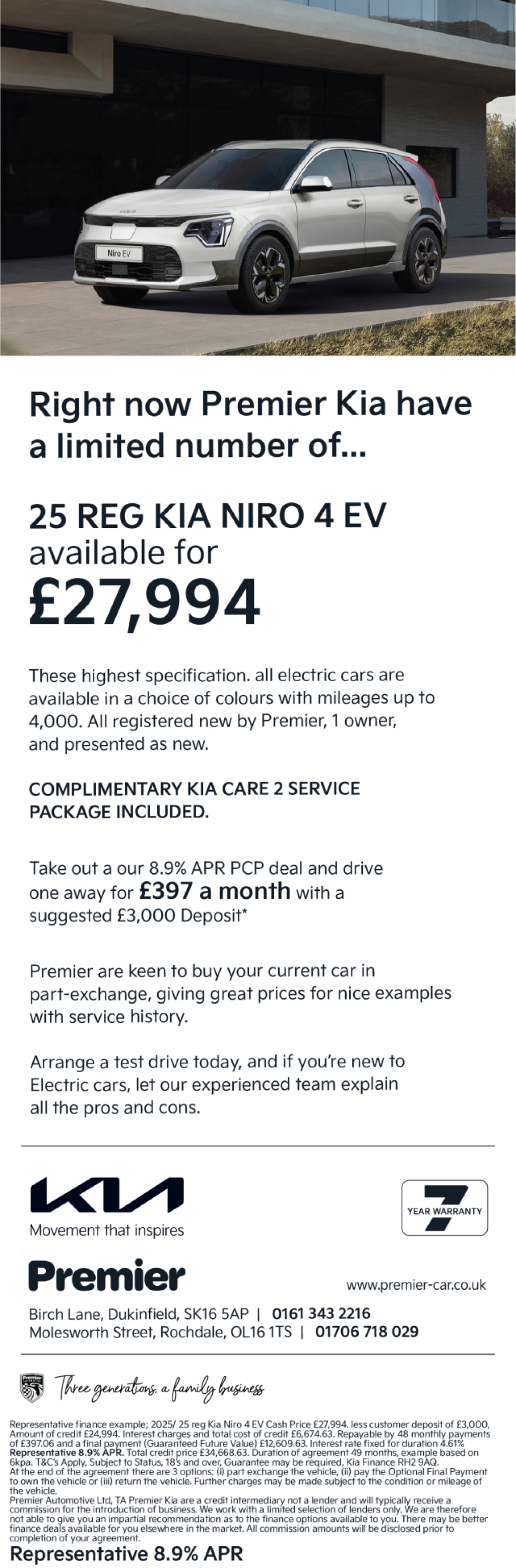 Limited Amount of Niro EV 4 Available at £27,994